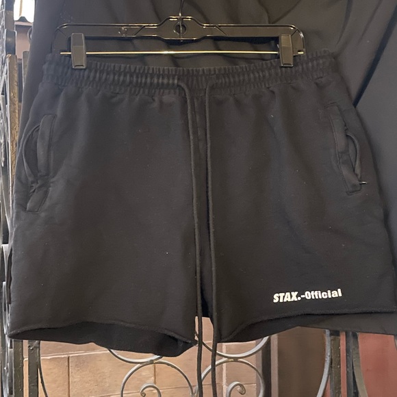 Stax. Official Unisex 100% Cotton Adjustable Black Shorts Side Pockets W=M | M=L - Picture 2 of 15